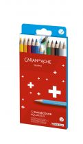 BOITE CARTON 12 CRAYONS AQUARELLABLES SWISSCOLOR CARAN D\'ACHE