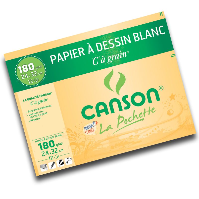 Pochette CANSON Dessin Blanc C à Grain 180G 24x32cm : Chez