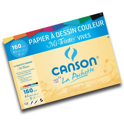 Canson 200002789 Pochette Papier à dessin Mi-Teintes 12 feuilles