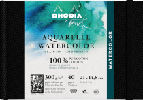 Rhodia Touch Watercolor Book, papier grain fin 100% coton 300g -paysage, 40 pages - Noir - New