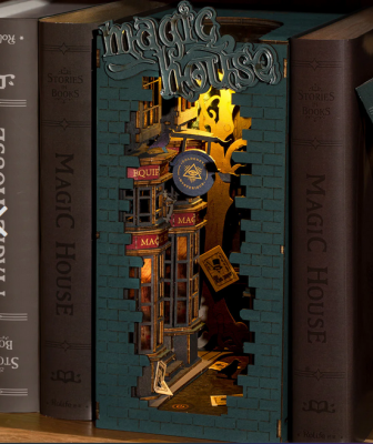 Maquette en bois lumineuse Serre-livres Ruelle - La Magie des Automates