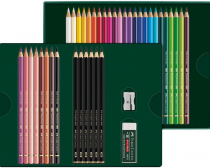 SET POLYCHROMOS & GRAPHIT MATT 40 pièces - 32 Polychromos, 6 Pitt Graphite Matt, 1 Gomme, 1 Taille Crayon